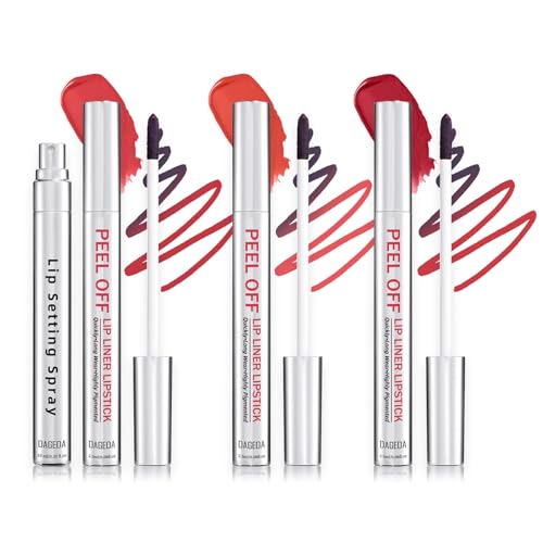 Prreal 3PCS Peel Off Lip Liner Stain Set, Tattoo Peel off Lip Stain Long Lasting with Lip Setting Spray and Tweezers, Quickly Color Highly Pigmented Matte Lip Tint Stain Lipstick von Prreal