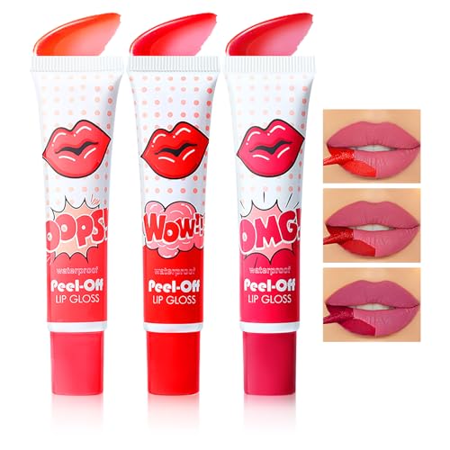 Prreal 3PCS Peel Off Lip Stain Lip Gloss, Tattoo Coloured Lip Stain Lip Ink Set, Highly Pigmented and Waterproof Liquid Lipstick, Non-stick Cup Lip Tint Lip Makeup for Girls Women (01+02+03) von Prreal