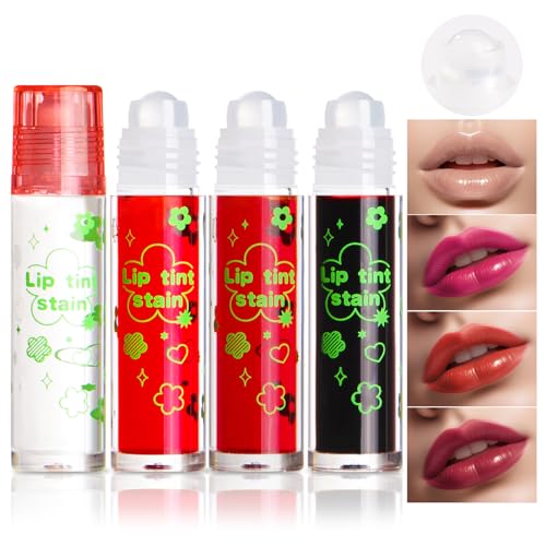Prreal 4PCS Roll-On Lip Tint Stain Set, Highly Pigmented Lip Stain Lip Gloss, Multi-Function Lip Tint Blush Eyeshadow Lip Stains, Long-Lasting Moisturizing Lipstain with Clear Lip Oil (Set A) von Prreal