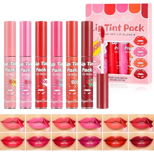 Prreal 6 Colors Peel Off Lip Stain Set, Waterproof Tattoo Peel Off Lip Tint, Non-sticky Lip Liner Stain Long-lasting, Matte Finish Lip Stain Tint Lip Gloss Makeup Set von Prreal