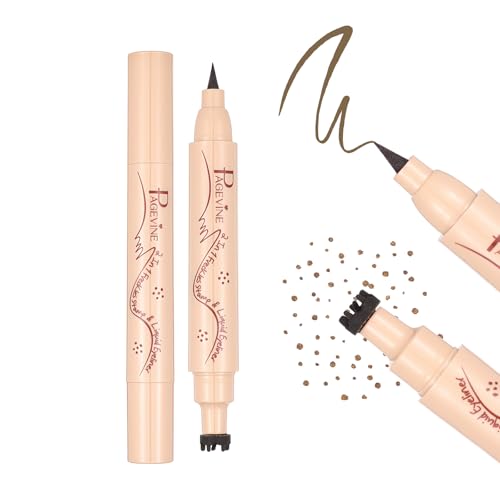 Prreal Eyeliner Freckle Pen, 2 in 1 Freckle Stamp and Liquid Eyeliner Waterproof, Natural Lifelike Freckles Makeup, Soft Dot Pen Faux Freckles Makeup, Medium Brown von Prreal