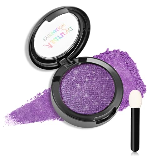 Prreal Glitter Eyeshadow, Hochpigmentierter Lidschatten Pearl, Schimmernde Lidschattenpalette mit Pinselapplikator und Spiegel, Wasserfester Lidschatten Puder Highlighter Eye Makeup, Lila von Prreal