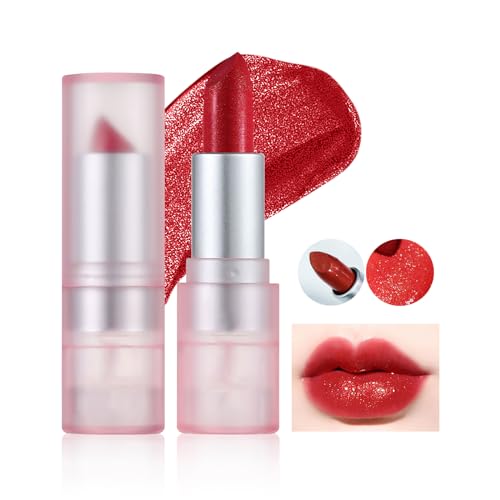 Prreal Glitter Lipstick, Diamond Metallic Lipstick, Pearlescent Matte Lipstick, Cream Sparkling Lip Gross Lipstick, Waterproof Not Stick Cup Lip Makeup for Women Christmas(05 Red) von Prreal