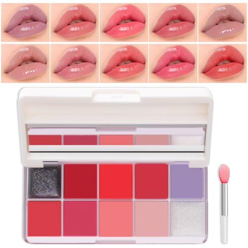 Prreal Lip Gloss Palette,10 Colors Glossy Lipstick Palette with Silicone Brush,Long Lasting Lip Tint Moisturizing Non Sticky Jelly Watery Lip Makeup,#02 von Prreal