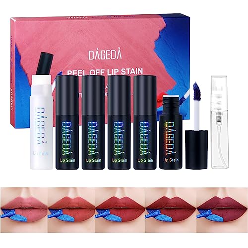 Prreal Lip Stain Set 5 Colour, Peel off Lip Stain Lip Tint, Tattoo Coloured Lip Gloss, Long Lasting Waterproof Liquid Lipstick, Lipstick Makeup Set, Non-Stick Cup Lip Stain Lip Makeup for Women Girls von Prreal