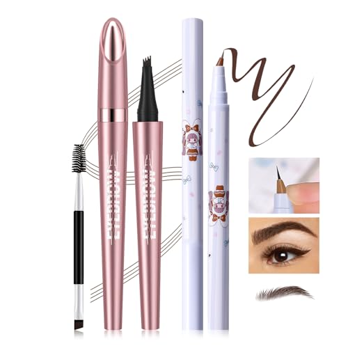 Prreal Liquid Eyebrow Pencil, 2-in-1 Microblading Eyebrow Pencil with 4 Fork Tips Applicator, Eyeliner, Eyebrow Brush, Natural Waterproof Tattoo Eyebrow Pen for Defined and Full Eyebrows #Brown Prreal Liquid Eyebrow Pencil, 2-in-1 Microblading Eyebrow Pencil with 4 Fork Tips Applicator, Eyeliner, Eyebrow Brush, Natural Waterproof Tattoo Eyebrow Pen for Defined and Full Eyebrows #Brown von Prreal