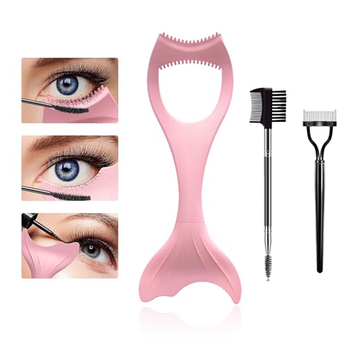 Prreal Mascara Shield Guard, 3-teiliges Eyelash Kit mit Wimperntrennwerkzeug und Wimpernbürste, multifunktionaler Silikon-Mascara-Schutz und Eyeliner-Schablone (Pink) von Prreal