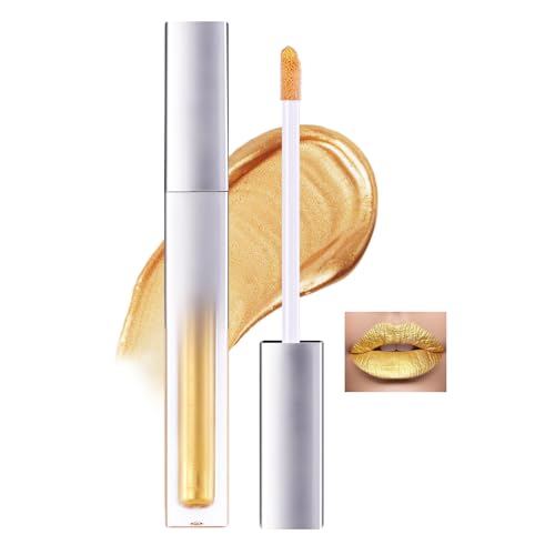 Prreal Metallic Liquid Lipstick, Glitter Lip Gloss, Moisture Shimmer Lip Gross, Diamond Pearl Shine, Non-Sticky Long Lasting Metallic Lipstick Golden Lip Eyeshadow Makeup, 06 Gold von Prreal