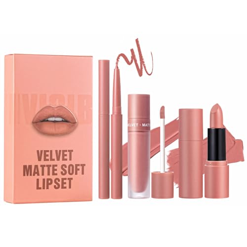 Prreal Set of 3 Matte Liquid Lipstick,Lip Liner, Lipstick Nude Lip Make Up,Durable and Waterproof Velvet Lipstick Set,High Pigmented Matte Ink Lipstick & Lip Liner Set Lip Gloss for Girls，#Set 01 von Prreal