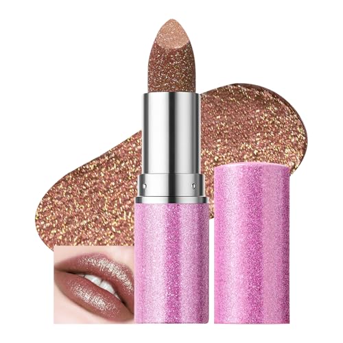 Prreal Sparkling Lipstick Moisturising,Glitter Lipstick Long-Lasting Waterproof,Metallic Not Stick Cup Chameleon Shine Lip Balm Makeup, 06 Brown von Prreal