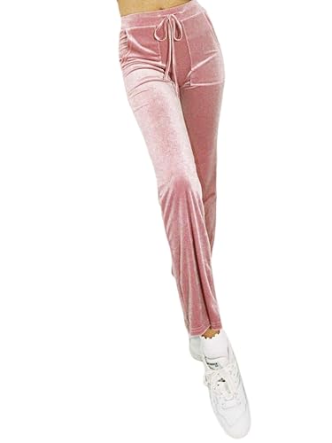 Damen Casual Samt Langarm Zip Up Hoodie Sweatshirt/Lange Sweatpants mit Taschen, Rosa Hose, 38 von Prreey