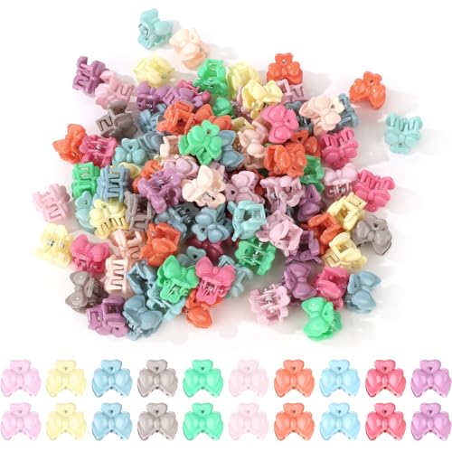 Pruadeor 100 Stück Haarklammer Klein für Mädchen Frauen Mini Bow Haarspange Lieb Haarschmuck von Pruadeor
