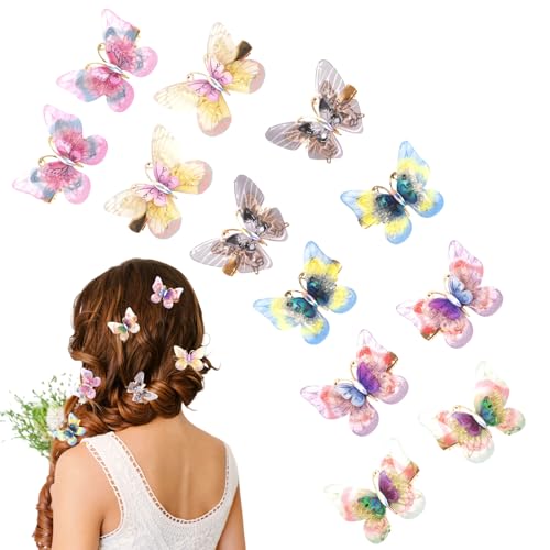 Pruadeor 12 Stück Haarklammer Klein für Mädchen Frauen Schmetterling Haarspange Lieb Haarschmuck von Pruadeor