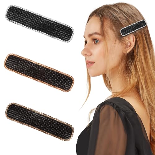 Pruadeor 3 Stück Schwarz Snap Haarklammer für Damen Modisch Kristallglas Haarspange Hair Clip Haarschmuck von Pruadeor