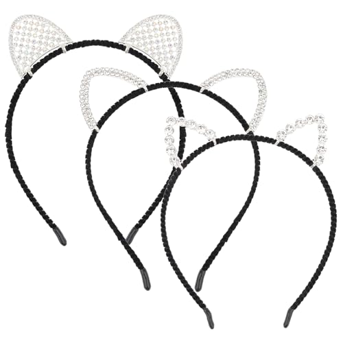 Pruadeor 3er-Set Katzenohr Haarreifen Damen - Glitzernde Haarreif mit Strass, Kawaii Kopfschmuck für Party & Cosplay von Pruadeor