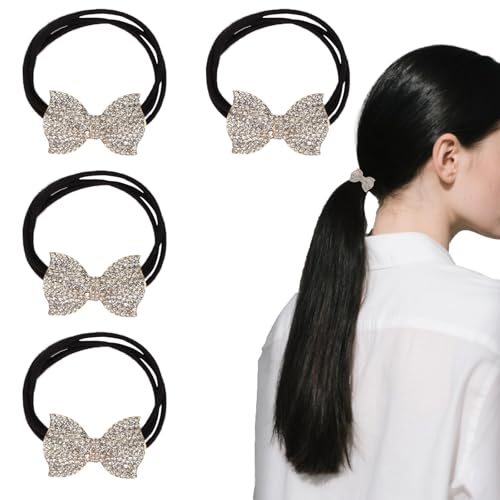 Pruadeor 4PCS Haargummi Damen, Schleifen - Design mit Strass, Scrunchies von Pruadeor