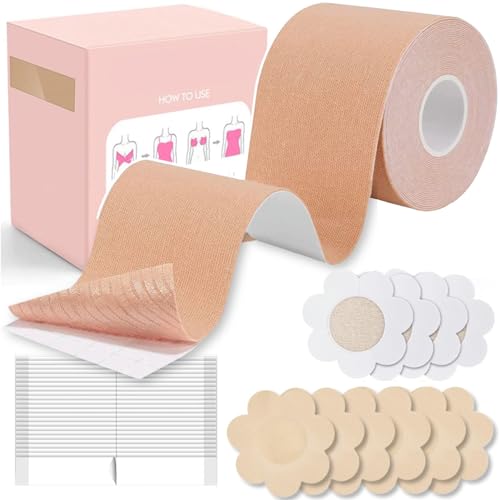 Brust Tape Klebe BH Push Up,Boobietape für Große Brüste,Bruststraffungsband BH mit 5 Paar Einweg Nippelpads und 36 Fashion Tape,Klebe BH Push Up Brust Tape Nipple Cover für Abendkleider,Hochzeitskleid von Pruhofan