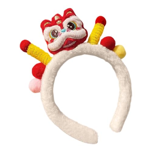3 Stirnband Im Chinesischen Stil, Haarspangen Zum Chinesischen Neujahr | Niedlicher Haarschmuck Zum Mondneujahr, Plüsch-Löwen-Stirnband Lustiger Löwen-Cartoon-Kopfschmuck von Pruojhw