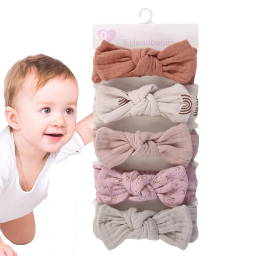 Pruojhw Haarband für Babys und Mädchen, Babyhaare verzieren die Haarbänder – Baby Bows Bandbands | Haarschmuck mit elastischem Kopf, Set mit 5 weichen Knotenbändern von Pruojhw