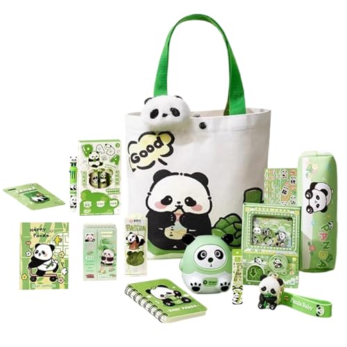 Pruojhw Schulmaterialien Für Kinder,Panda Stiftetasche Mit Brosche Und Schlüsselanhänger - Tragbare Leinentasche Für Schüler Schulrucksack Ordnung von Pruojhw