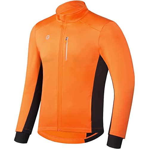 Przewalski Fahrradjacke für Herren, Winter, Thermo-Laufjacke, winddicht, atmungsaktiv, reflektierend, Softshell-Windbreaker (Orange, X-Large) von Przewalski