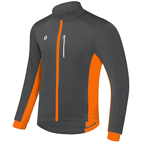 Przewalski Fahrradjacke für Herren Winter Thermo Laufjacke Winddicht Atmungsaktiv Reflektierend Softshell Windbreaker, Grau-Orange, Groß von Przewalski