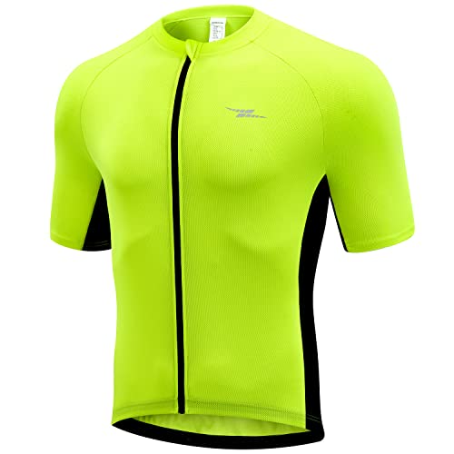 Przewalski Herren Radtrikot Fahrrad Kurzarm Full Zipper Fahrrad Biking Shirts mit 3 Gesäßtaschen Atmungsaktiv, gelb, L von Przewalski