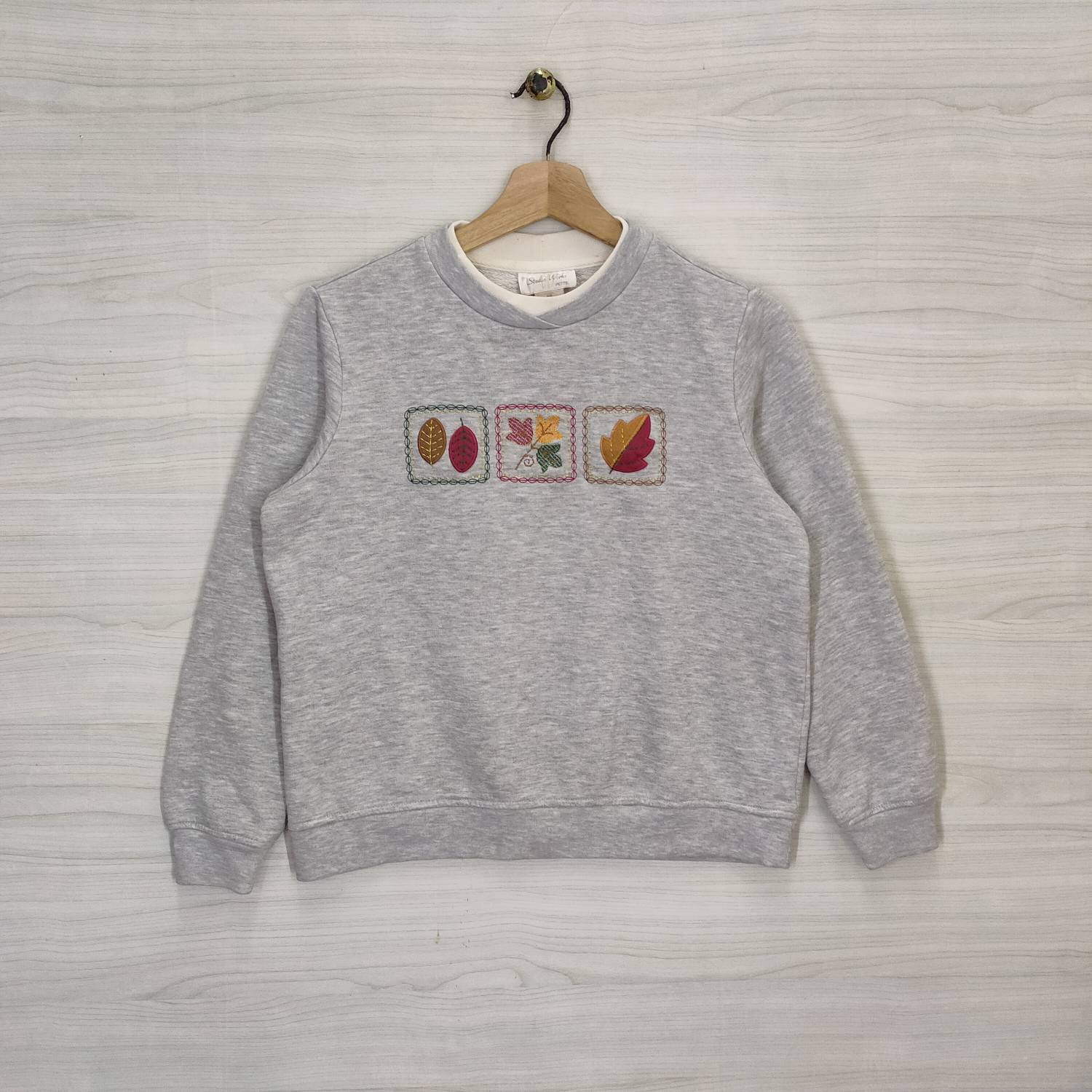 90Er Herbst Blätter Rundhalsausschnitt , Vintage Pullover Oma Druck Stickerei Blatt Sweatshirt Frauen Größe M von PsVintageStore