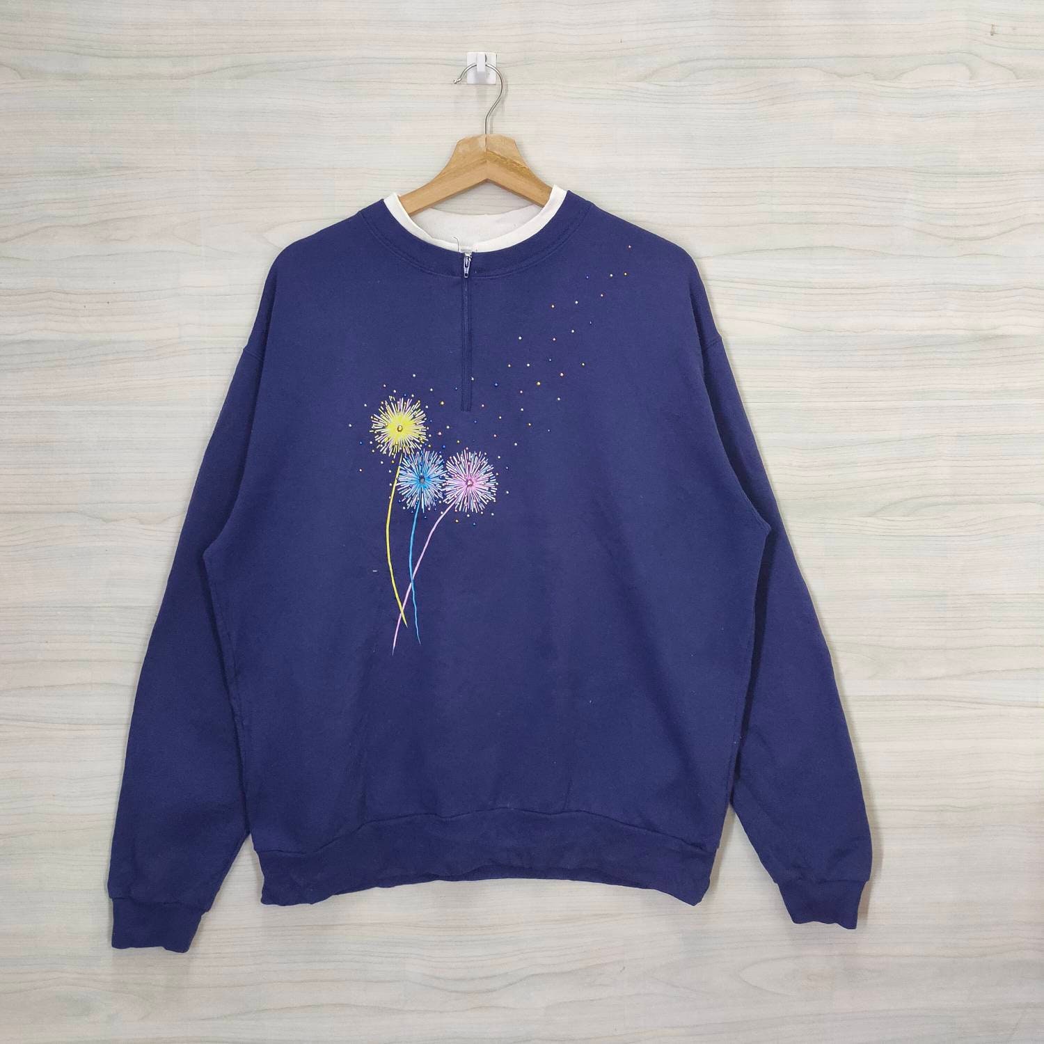 90Er Morgensonne Floral Sweatshirt X-Large Vintage Feuerwerk Pullover Rundhals Damen Größe Xl von PsVintageStore