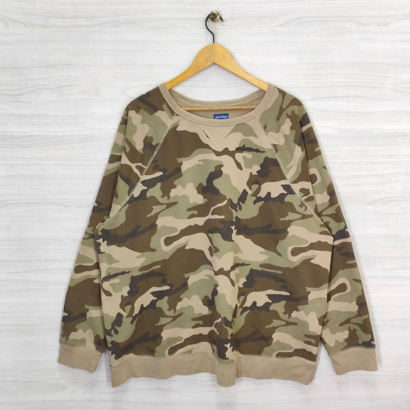 Camouflage Raglan Sweatshirt Vintage Faded Glory Pullover Crewneck Armee Grün Plus Größe 2xl von PsVintageStore