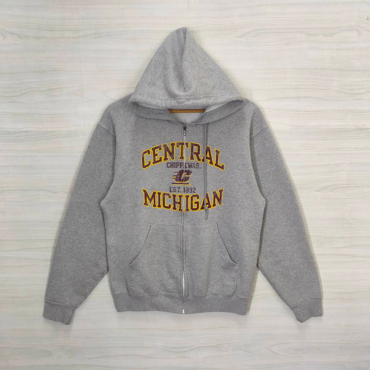 Centralmichigan Universität Chippew Hoodie Medium Vintage Sweatshirt Pullover Full Zipper Grau Damen Größe M von PsVintageStore