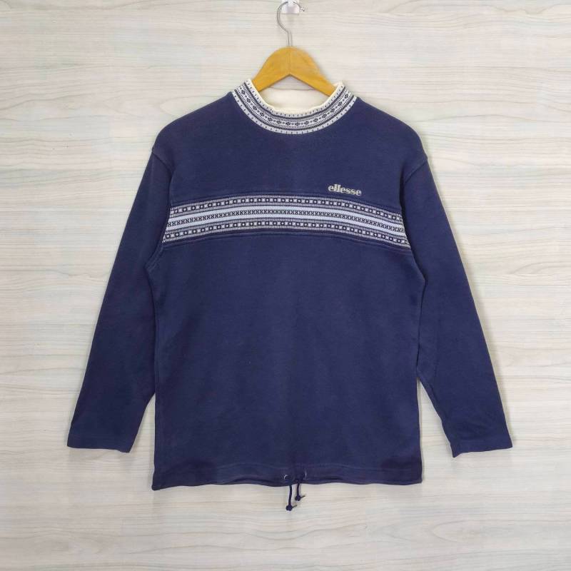 Ellesse Crewneck Large Vintage Sweatshirt Pullover Stripped Navy Blau Damen Größe L von PsVintageStore