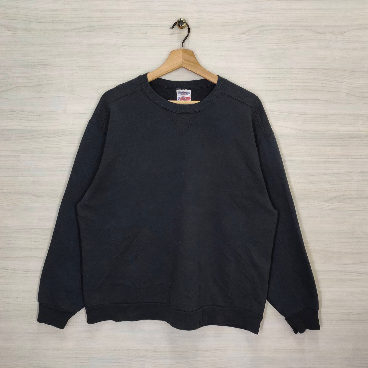 Jerzees Blank Crewneck Sweatshirt Large Vintage Plain Pullover Rundhalsausschnitt Schwarz Damen Größe L von PsVintageStore