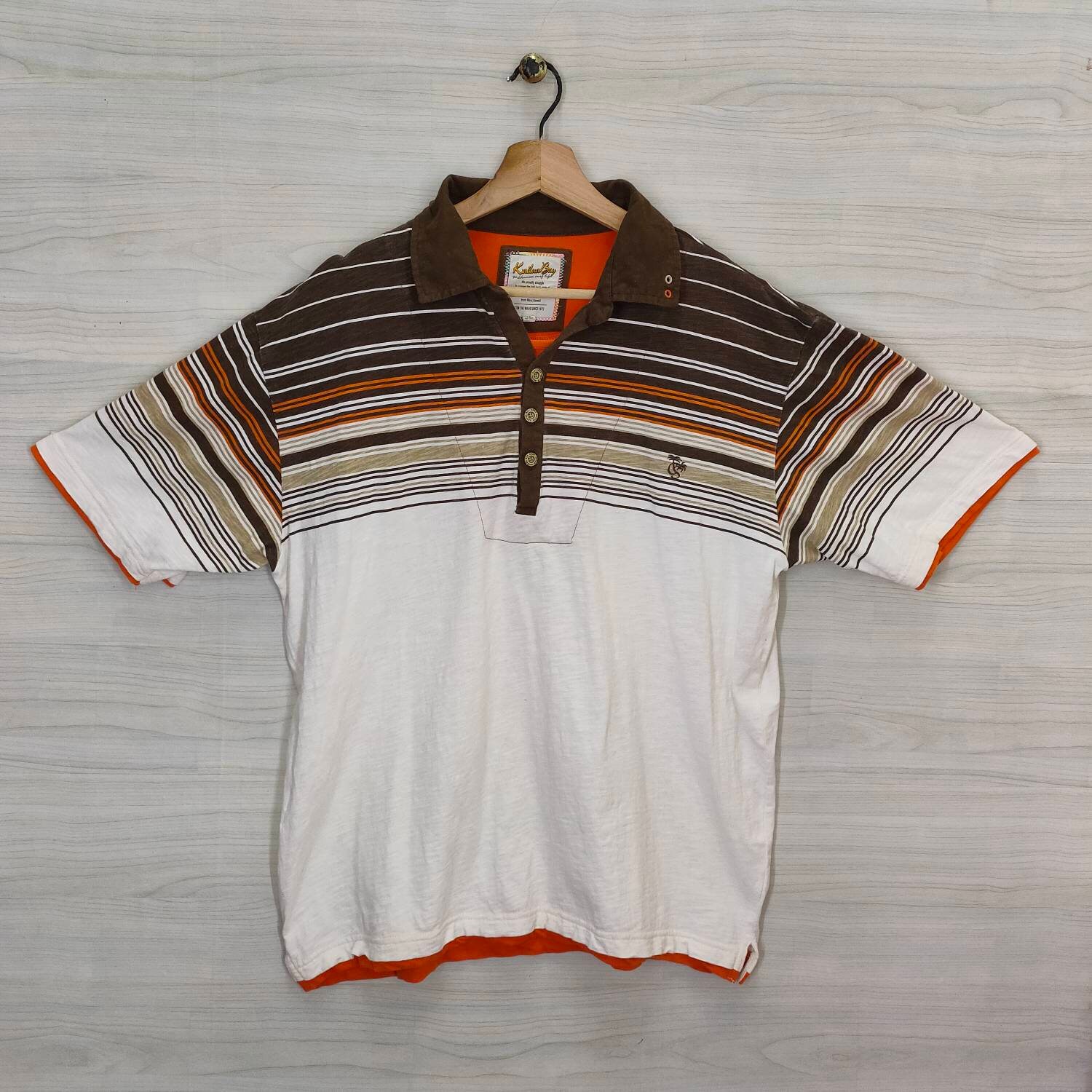 Kailua Bay Poloshirt Groß Vintage Hawaiihemd Streifen Bestickung Herren Gr.l von PsVintageStore