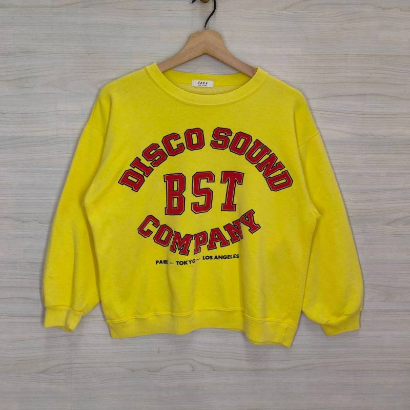 Paris Tokyo Los Angeles Crewneck Sweatshirt Vintage Java Disco Sound Bst Pullover Crop Style Gelb Size M von PsVintageStore