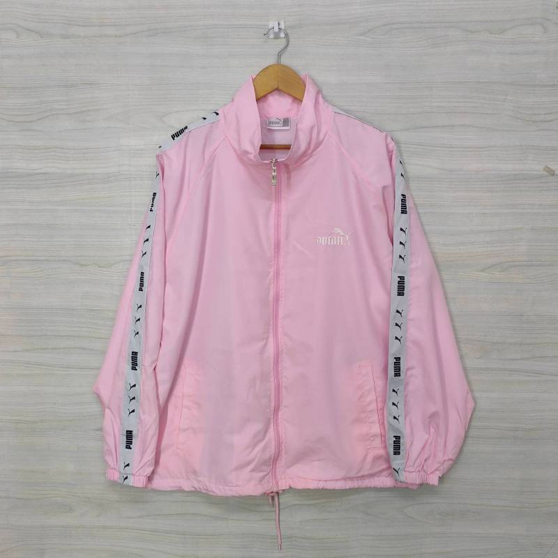Puma Windbreker Jacke Vintage 90Er Jahre Puma Pullover 1990Er Training Jogger Stickerei Großes Logo Pink von PsVintageStore