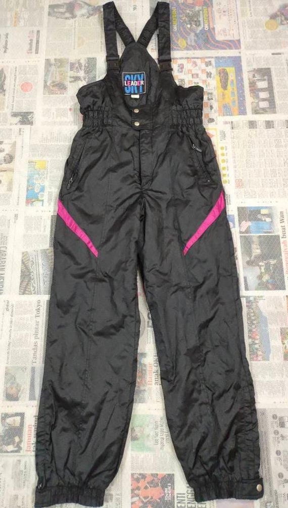Sky Leader Vintage Schnee Hose Skibekleidung Overall Schwarz Rosa Outdoor Ausrüstung Herren Größe L Taille 30-34 von PsVintageStore