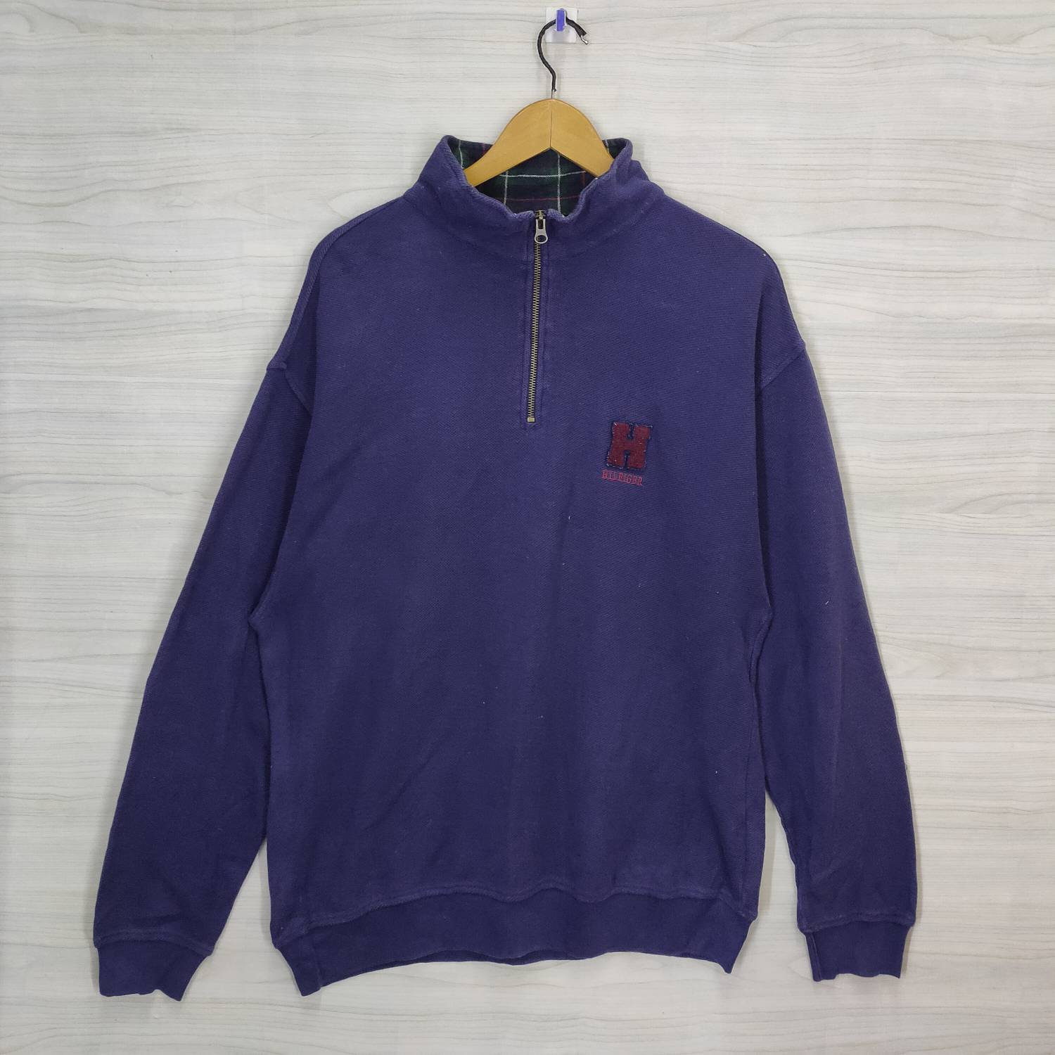 Tommy Hilfiger Sweater Quarter Zip Medium Vintage Embroidery Logo Sweatshirt Pullover Herren Größe M von PsVintageStore