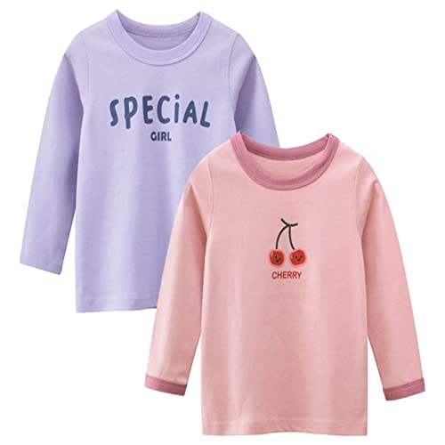 Psafagsa Mädchen Langarmshirt Kinder Baumwolle Longsleeve Shirt mit niedlichem Druck 2-teiliges Set Rundhals Tops Rosa und Lila 2-3 Jahre von Psafagsa