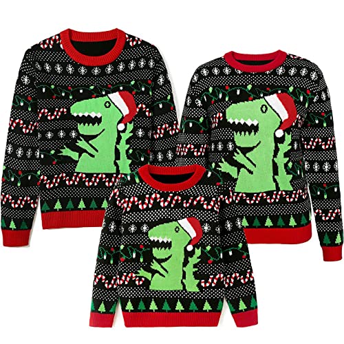 Psafagsa Weihnachtspullover Familie Set Dinosaurier Weihnacht Sweatshirt Damen und Herren Langarm Strickpullover Ugly Christmas Sweater Lustige Festliche Pulli L von Psafagsa