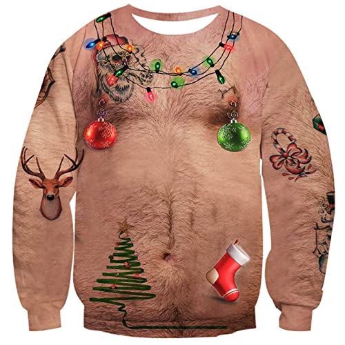 Psafagsa Weihnachtspullover Herren Lustige 3D Langarm Sweatshirt Damen Xmas hässliches Pullover Weihnachtspulli Christmas Ugly Sweater XXL von Psafagsa