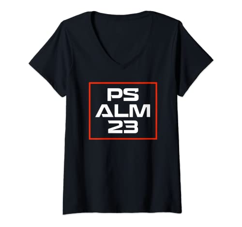 Damen Stilvoller Psalm 23 Bibelvers T-Shirt mit V-Ausschnitt von Psalm 23 Shirt Co.