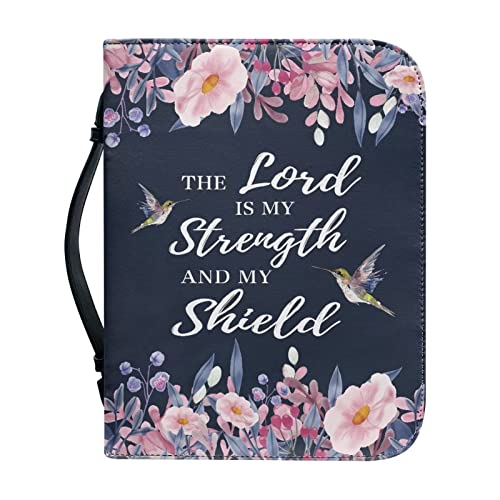 Psaytomey Bibelhüllen Rosa Blumen Vögel PU Leder Bibelträger Kirche Tasche mit Griff und Taschen Kirche Handtaschen für Frauen Aufbewahrung Lesezeichen Stift Notizbuch von Psaytomey