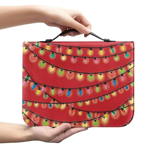 Psaytomey Rote Weihnachtsbeleuchtung tragbare Bibelhülle für Frauen PU-Leder Organizer Etui für Männer Multifunktionale Schreibwaren Bleistift Organizer Etui von Psaytomey
