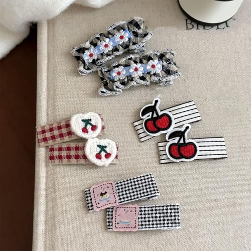 2 Stück handgefertigte Retro-Haarnadeln karierte Blume bestickte Kinder-Haarspange für Kindergeburtstagsparty von Psdndeww