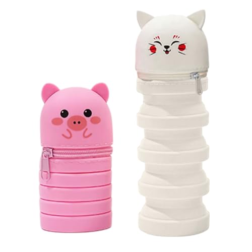 2 x Cartoon-Federmäppchen, Teleskop-Stifttaschen für Kinder, mit Reißverschluss, Silikon-Federmäppchen, Schreibtisch-Stifthalter, B von Psdndeww