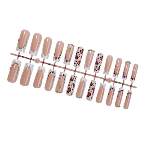 24 Pcs Glänzende Stick Auf Nägeln Mit Französischer Spitze Quadratische Leoparden Falsche Nägel Vollbezüge Nägel Kunst Für Modeliebhaber Schönheit Accessoires Für Frauen von Psdndeww