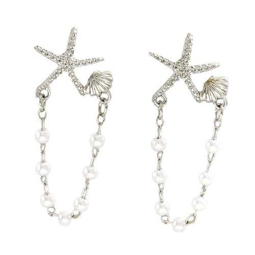 Elegante Goldene Seestar Schalenohrringe Für Frauen Bequemer Strandschmuck Mit Perlenkette Spezial Geschenk Muschel Perlen Kettenohrringe von Psdndeww