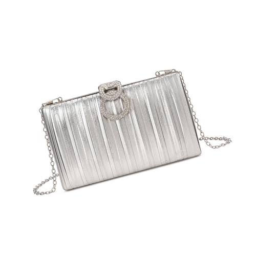 Elegantes Metallisches Finish Falten Abendtasche Funkelnden Schmuckverschluss Kompakte Trage Damen Essentiale Elegante Plissierte Metalltasche von Psdndeww