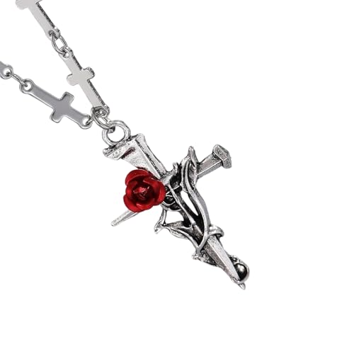 Halskette mit Gravur-Rosenkruzifix-Anhänger, verstellbare Legierung, Schmuck für Damen und Herren, leicht, für den täglichen Gebrauch, religiöser Rosen-Anhänger, One Size, Wie beschrieben, Wie von Psdndeww